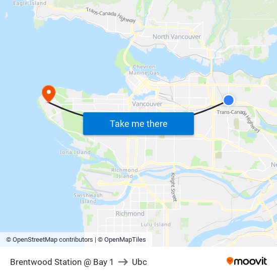 Brentwood Station @ Bay 1 to Ubc map