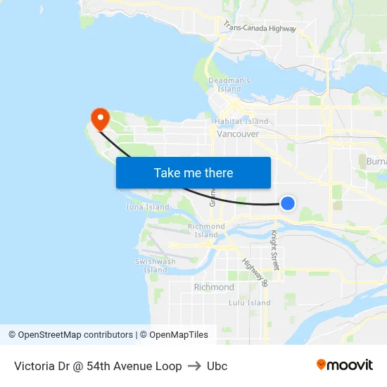 Victoria Dr @ 54th Avenue Loop to Ubc map