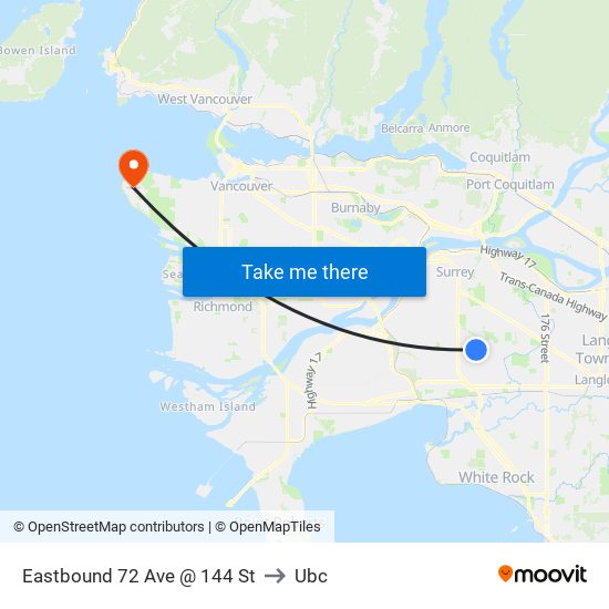 Eastbound 72 Ave @ 144 St to Ubc map