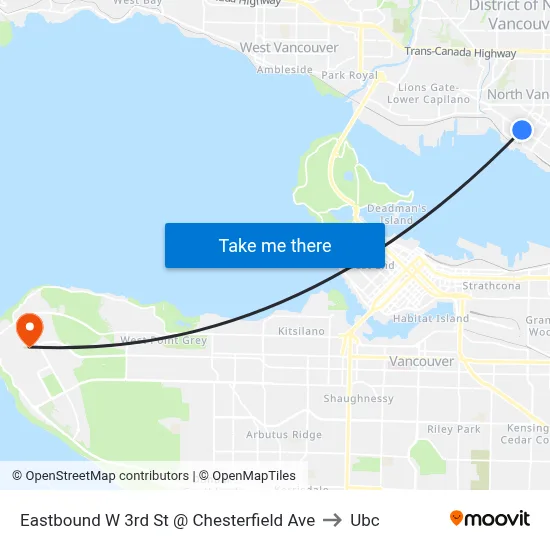 Eastbound W 3rd St @ Chesterfield Ave to Ubc map