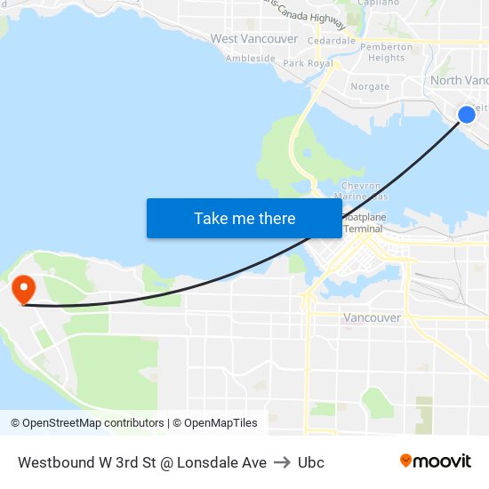 Westbound W 3rd St @ Lonsdale Ave to Ubc map