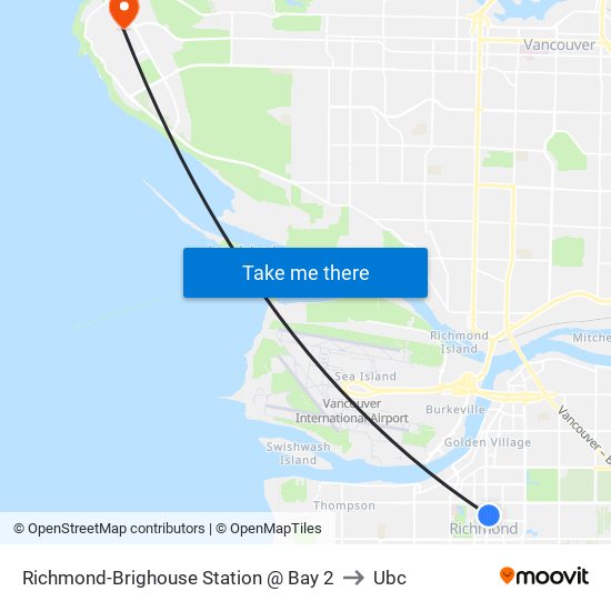 Richmond-Brighouse Station @ Bay 2 to Ubc map