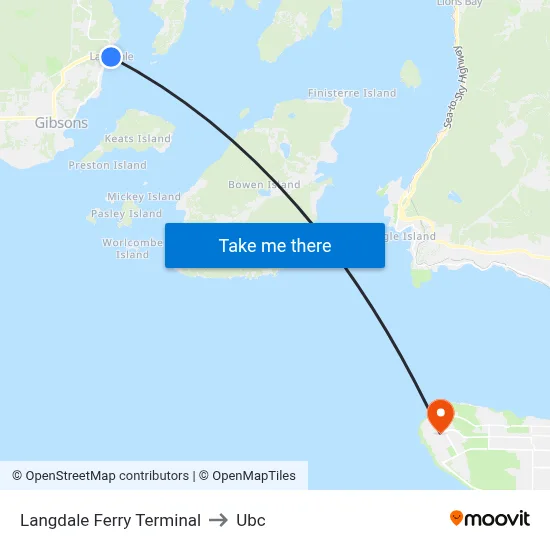 Langdale Ferry Terminal to Ubc map
