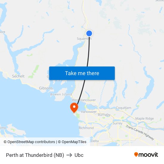 Perth at Thunderbird (NB) to Ubc map