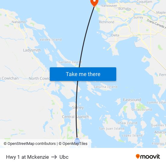 Hwy 1 at Mckenzie to Ubc map