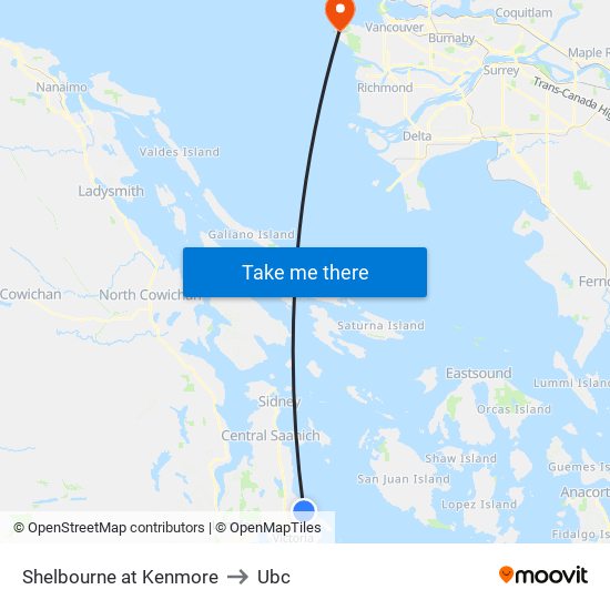 Shelbourne at Kenmore to Ubc map