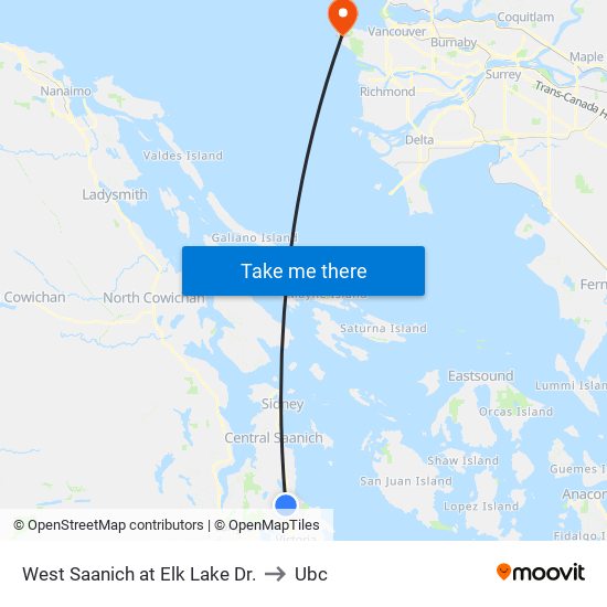 West Saanich at Elk Lake Dr. to Ubc map