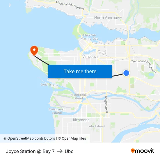 Joyce Station @ Bay 7 to Ubc map