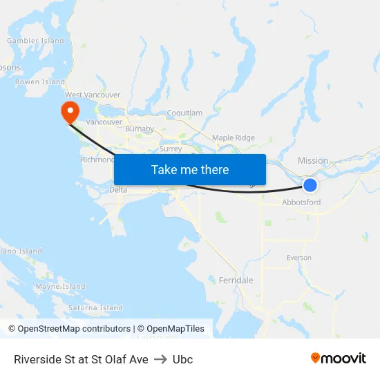 Riverside St at St Olaf Ave to Ubc map