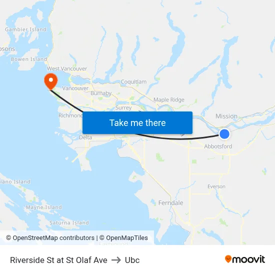 Riverside St at St Olaf Ave to Ubc map