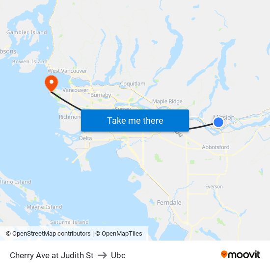 Cherry Ave at Judith St to Ubc map