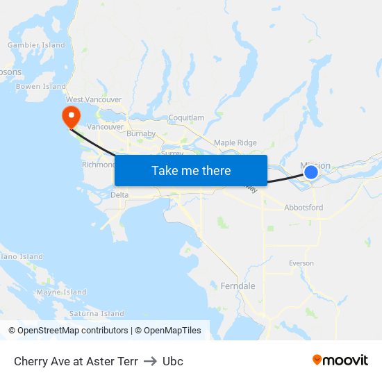 Cherry Ave at Aster Terr to Ubc map