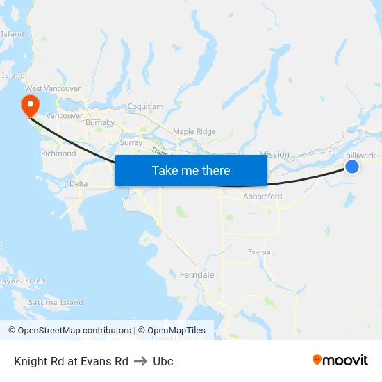 Knight Rd at Evans Rd to Ubc map