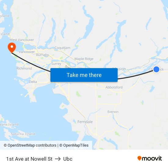 1st Ave at Nowell St to Ubc map