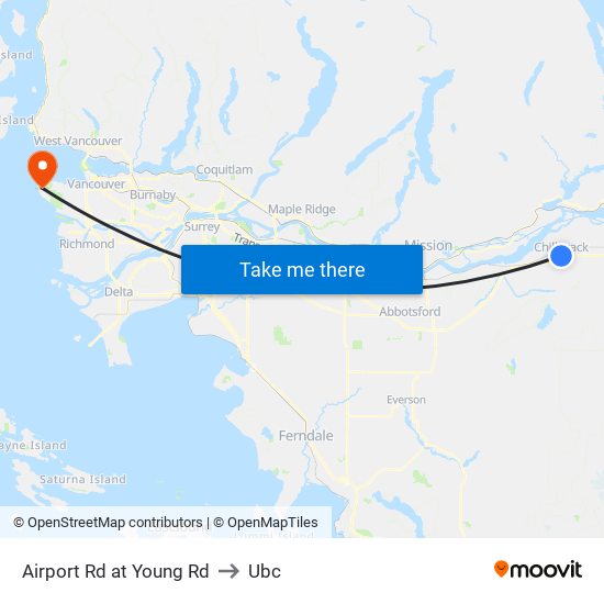 Airport Rd at Young Rd to Ubc map