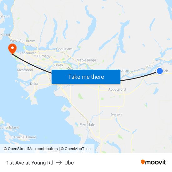 1st Ave at Young Rd to Ubc map