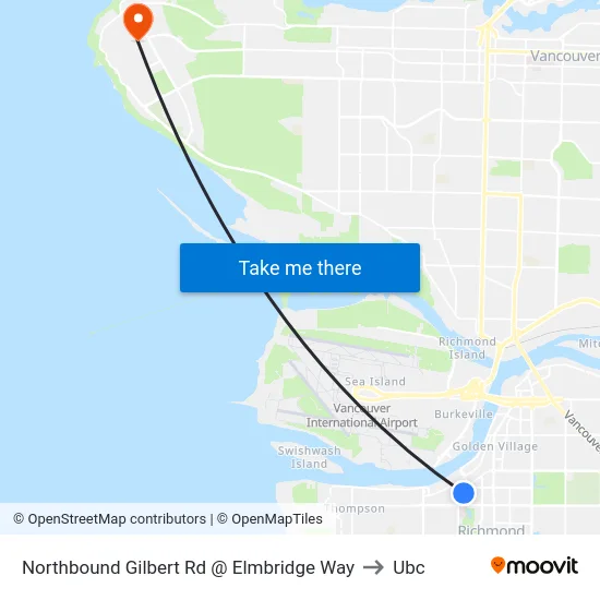 Northbound Gilbert Rd @ Elmbridge Way to Ubc map