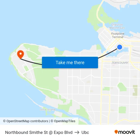 Northbound Smithe St @ Expo Blvd to Ubc map