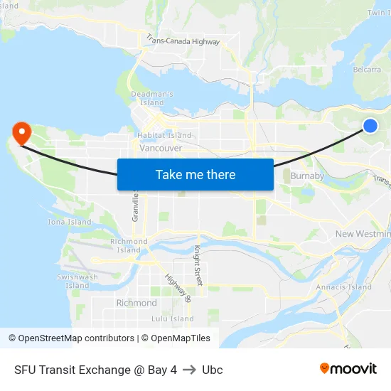 SFU Transit Exchange @ Bay 4 to Ubc map