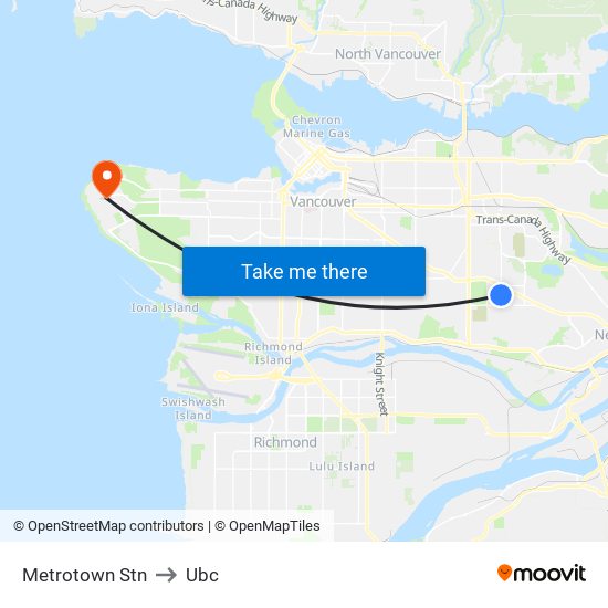 Metrotown Stn to Ubc map