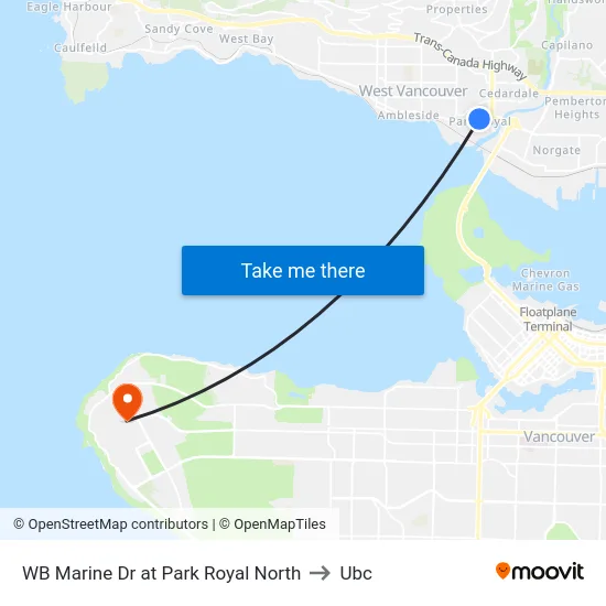 WB Marine Dr at Park Royal North to Ubc map