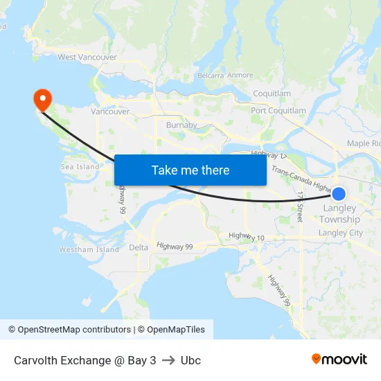 Carvolth Exchange @ Bay 3 to Ubc map