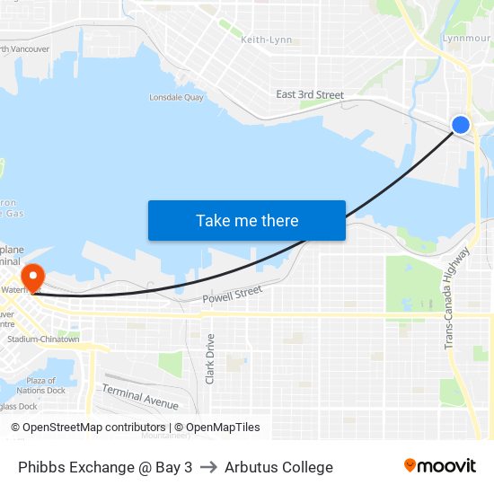 Phibbs Exchange @ Bay 3 to Arbutus College map
