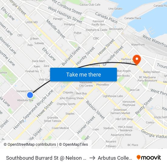 Southbound Burrard St @ Nelson St to Arbutus College map