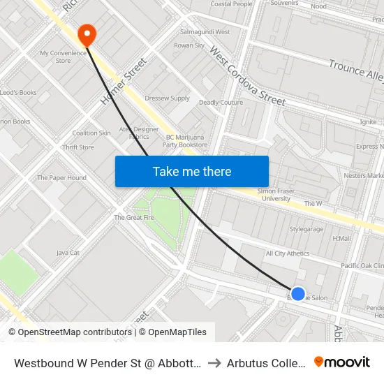 Westbound W Pender St @ Abbott St to Arbutus College map