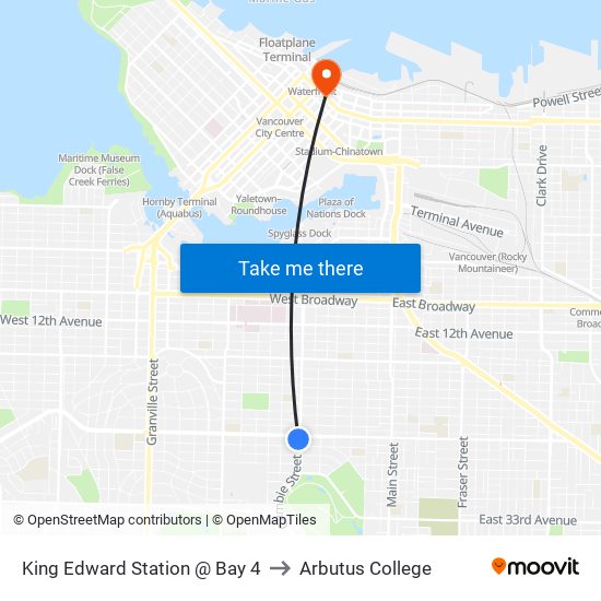 King Edward Station @ Bay 4 to Arbutus College map