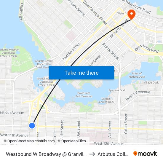 Westbound W Broadway @ Granville St to Arbutus College map