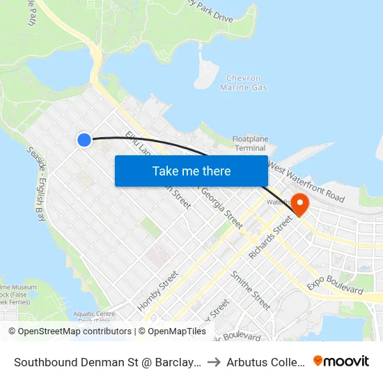 Southbound Denman St @ Barclay St to Arbutus College map