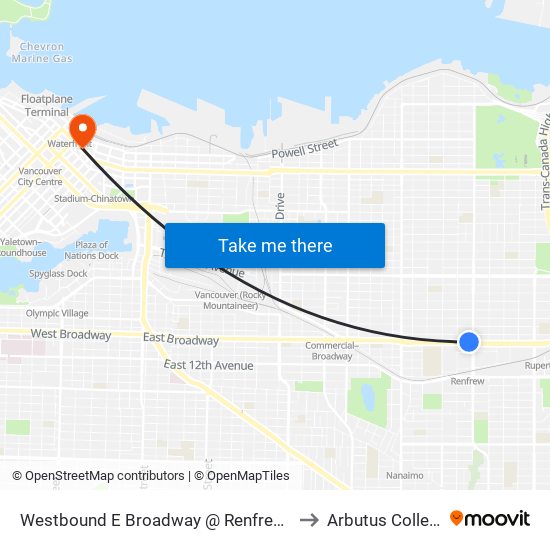 Westbound E Broadway @ Renfrew St to Arbutus College map