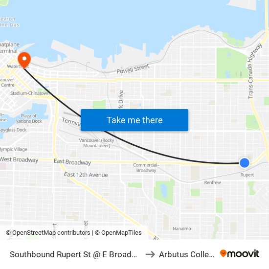 Southbound Rupert St @ E Broadway to Arbutus College map