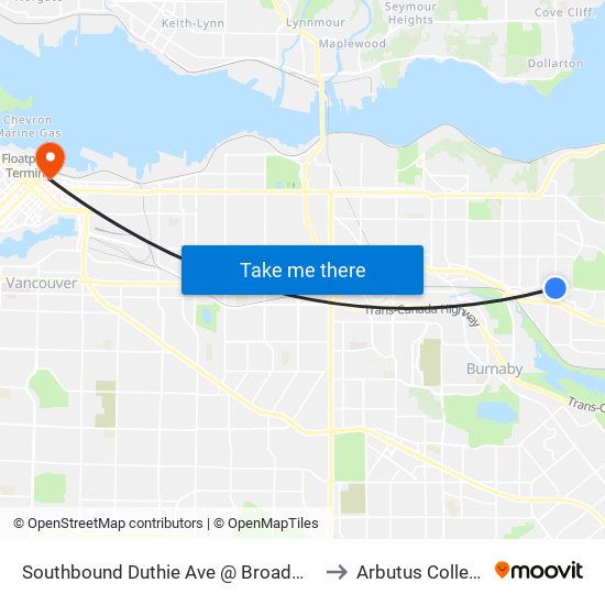 Southbound Duthie Ave @ Broadway to Arbutus College map