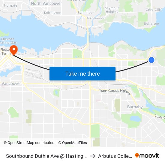 Southbound Duthie Ave @ Hastings St to Arbutus College map