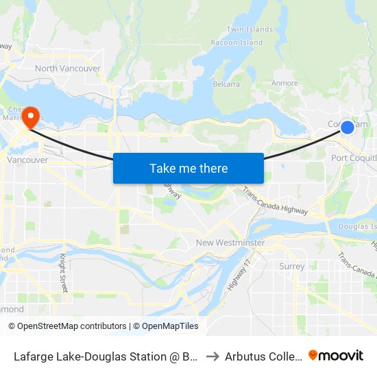 Lafarge Lake-Douglas Station @ Bay 3 to Arbutus College map
