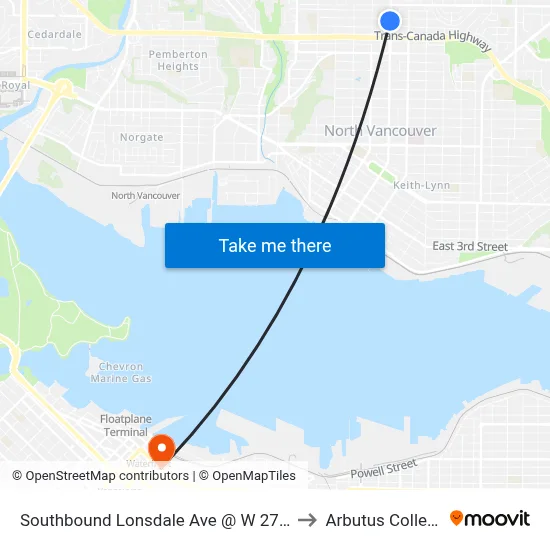 Southbound Lonsdale Ave @ W 27 St to Arbutus College map