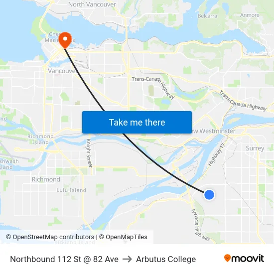 Northbound 112 St @ 82 Ave to Arbutus College map