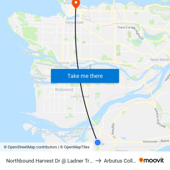 Northbound Harvest Dr @ Ladner Trunk Rd to Arbutus College map