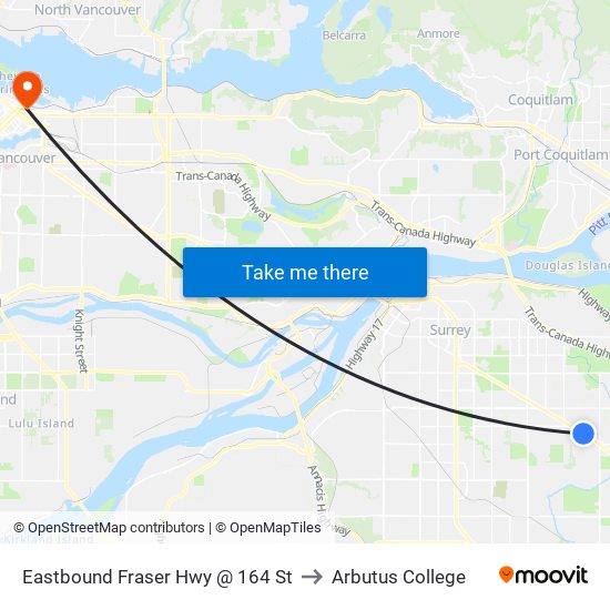 Eastbound Fraser Hwy @ 164 St to Arbutus College map