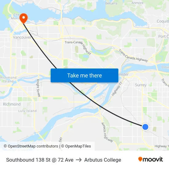 Southbound 138 St @ 72 Ave to Arbutus College map