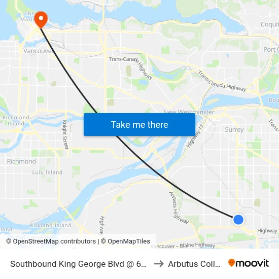 Southbound King George Blvd @ 62 Ave to Arbutus College map