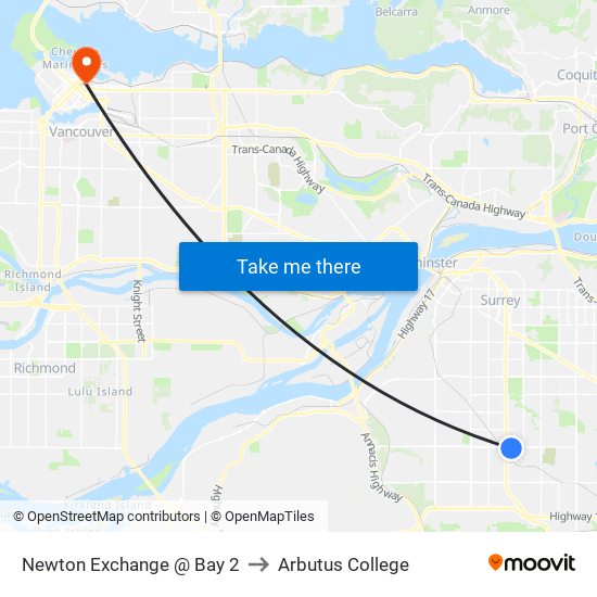 Newton Exchange @ Bay 2 to Arbutus College map