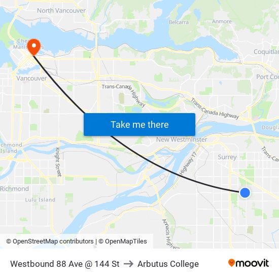Westbound 88 Ave @ 144 St to Arbutus College map