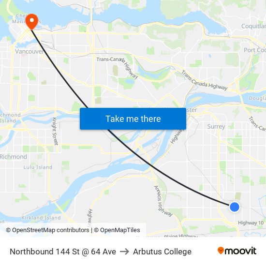 Northbound 144 St @ 64 Ave to Arbutus College map