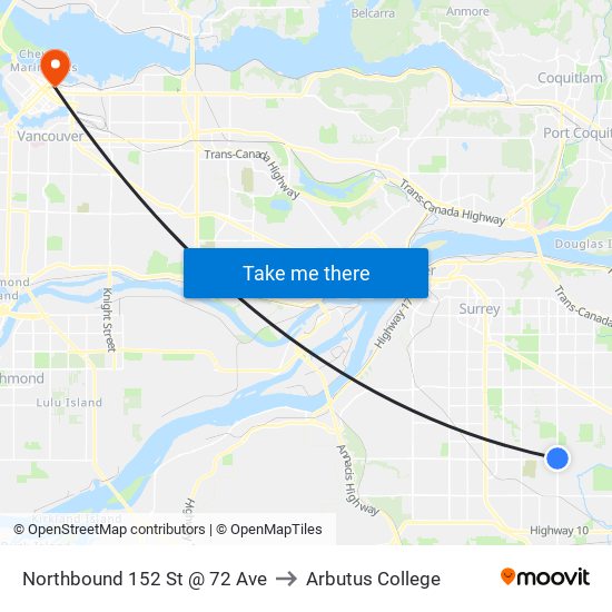 Northbound 152 St @ 72 Ave to Arbutus College map