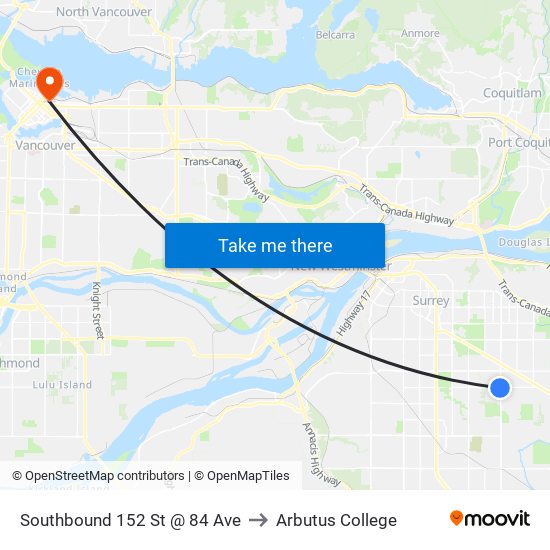 Southbound 152 St @ 84 Ave to Arbutus College map