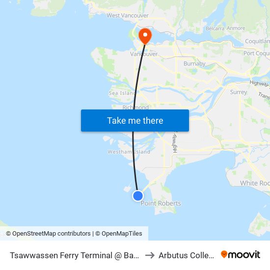 Tsawwassen Ferry Terminal @ Bay 1 to Arbutus College map