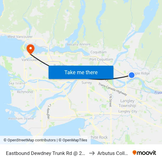 Eastbound Dewdney Trunk Rd @ 210 St to Arbutus College map